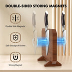HOSHANHO Magnetic Knife Block, Thickened Acacia Wood Kitchen Knife Holder Stand with Strong Magnets, Multifunctional Double Side Knife Storage Organizer for Kitchen Counter