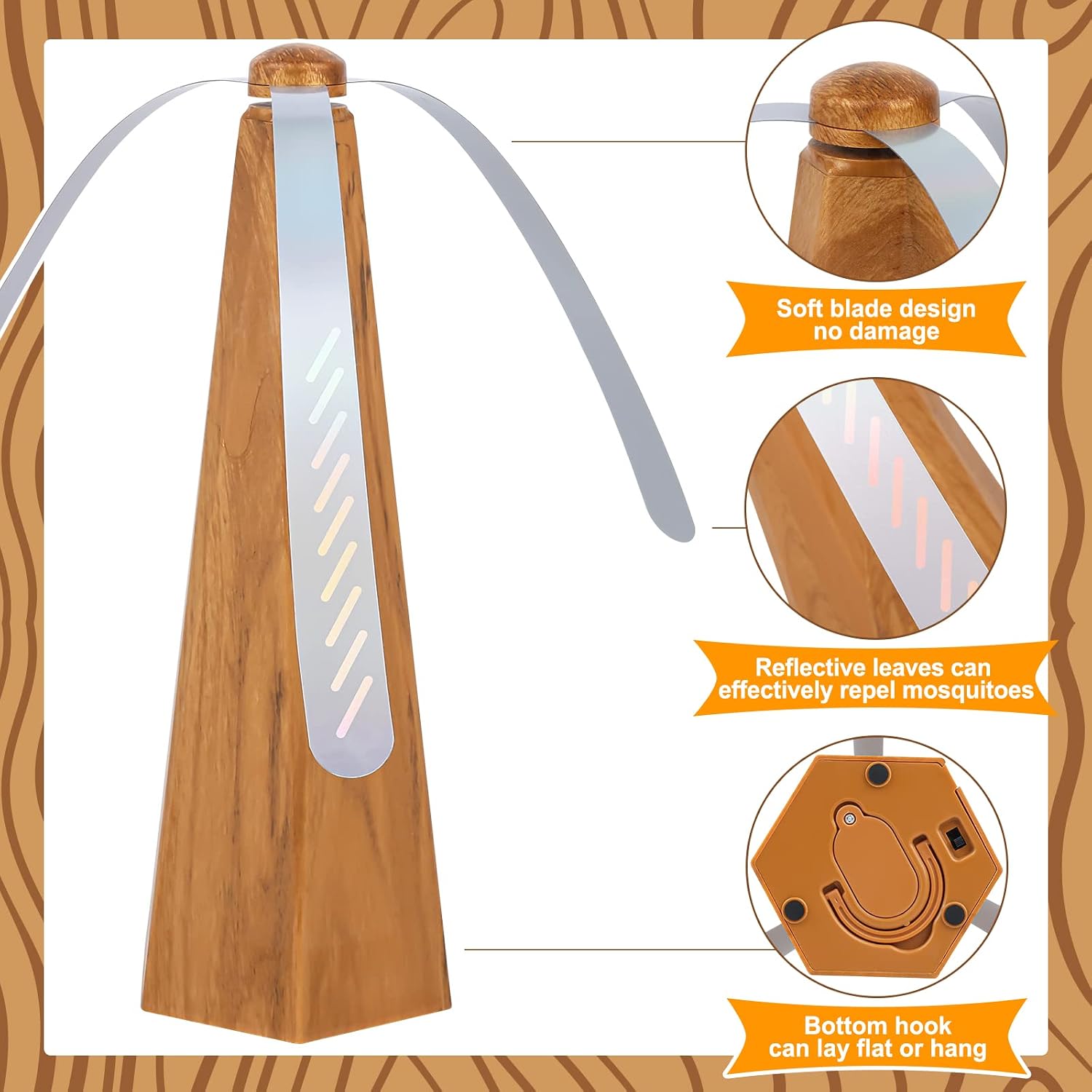Yoiemivy Portable Fly Fans For Tables To Keep Your Food/Meal Clean For Outdoor, Indoor, Picnic, Dinner And Classroom, Wood Grain, 4 Pack
