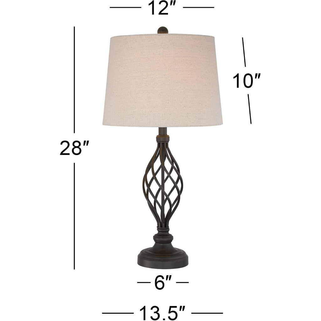 Annie 28" Tall Table Lamps Set Of 2 Open Scroll Iron Bronze Brown | Traditional Farmhouse Rustic Living Room Bedroom House Bedside Nightstand Home Tapered Cream Drum Shade