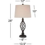 Annie 28" Tall Table Lamps Set Of 2 Open Scroll Iron Bronze Brown | Traditional Farmhouse Rustic Living Room Bedroom House Bedside Nightstand Home Tapered Cream Drum Shade