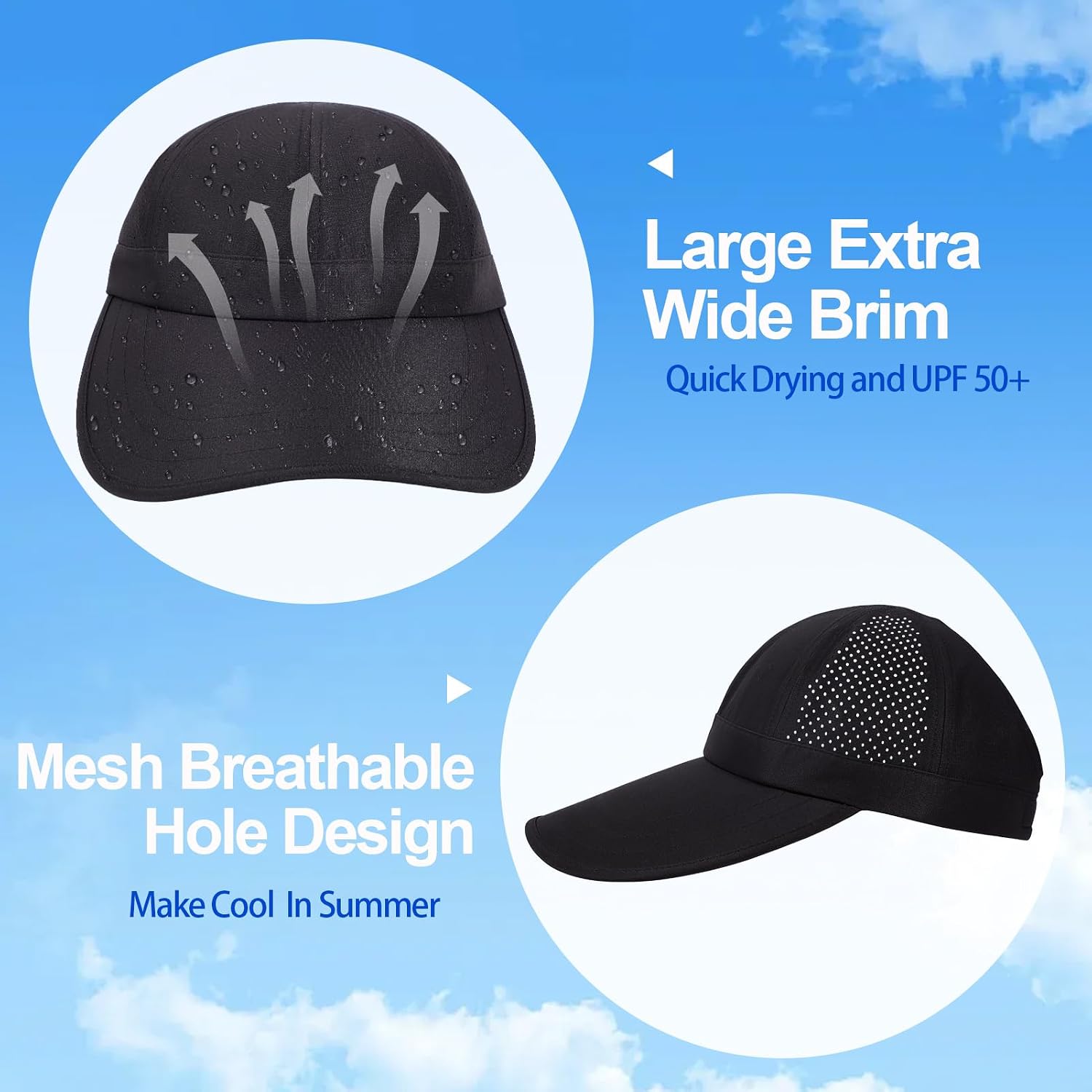 Large Wide Brim Baseball Sun Hats For Women Mesh Quick Dry Sports Hat Outdoor Travel Beach Ponytail Cap