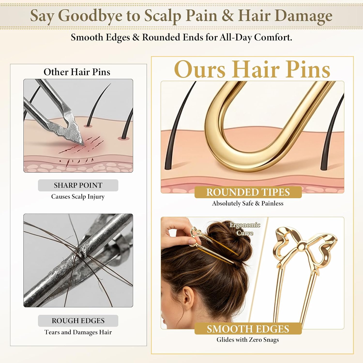 French Hair Pins For Women, 8 Pcs Vintage Metal French Twist Hair Pin | French Hair Fork In Vintage, Updo Hair Accessories, Daily Wear And Formal Occasions