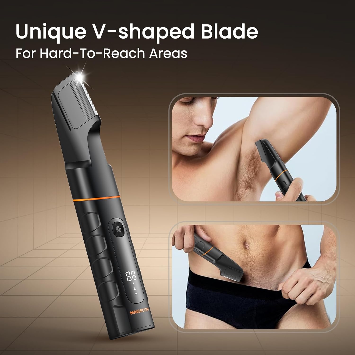 MAXGROOM Manscape All-in-One Body & Pubic Hair Trimmer for Men, No-Nick Groin & Ball Shaver, Waterproof Mens Electric Grooming Kit with LED Display, USB Rechargeable (Black)