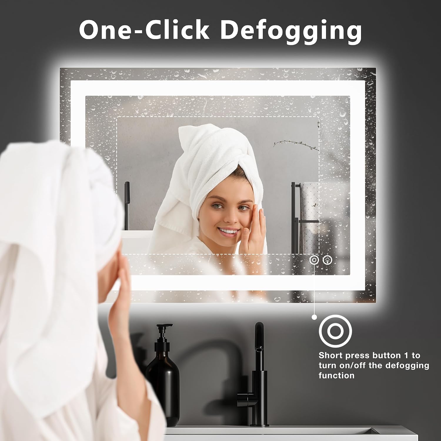 Dumos 24.1"X32.1" Led Bathroom Mirror, Smart Anti-Fog Bathroom Vanity Mirror With Front Light & Backlit, 3 Color Temperatures, Dimmable, Memory Function