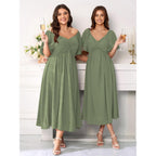 Scomchic Women'S Plus Size Wedding Guest Cocktail Dresses Sweetheart Neckline Ruffle Sleeve A Line Maxi Dress