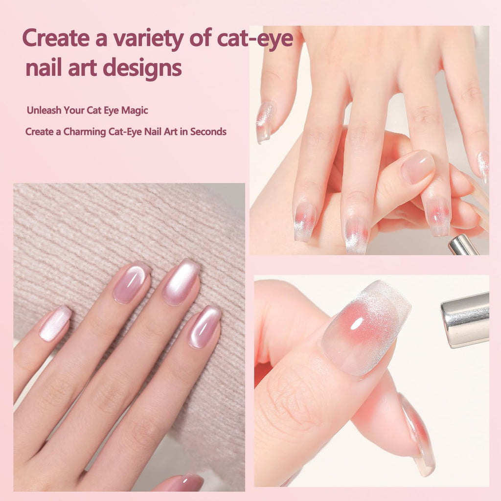 Cat Eye Magnet Nail Art Tool, Cat Eye Magnet Set for Nails, 3-in-1 Round Cat Eye Magnet with Ball Magnets, Magnetic Nail Art Pen, Perfect for Home DIY, Nail Art Design (Magnet Only, No Gel Included)