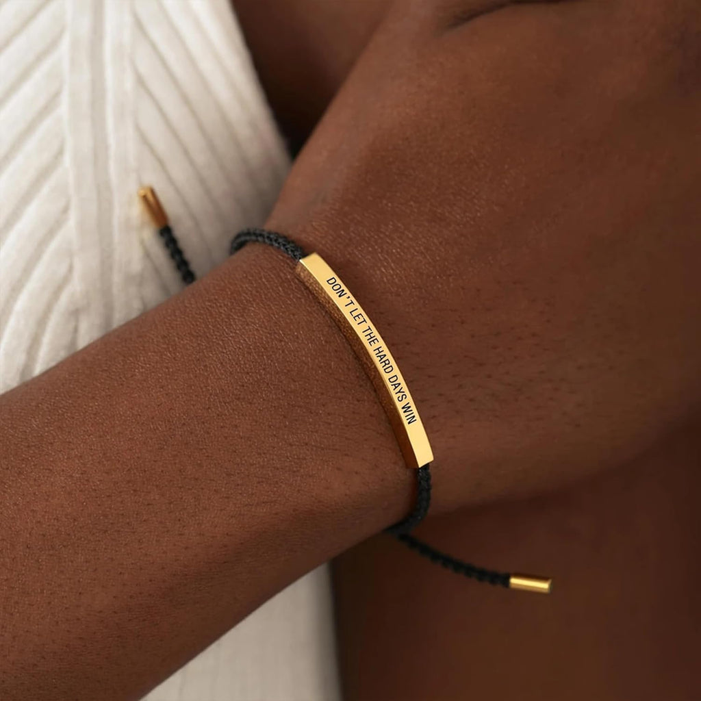 Don't Let The Hard Days Win Bracelet - Adjustable Titanium Motivational Inspirational Wrap Bracelet for Women Men - Handmade Braided Encouragement Gift Jewelry for Mother's Day, Graduation, Birthday, Friends, Christmas, or Everyday Wear
