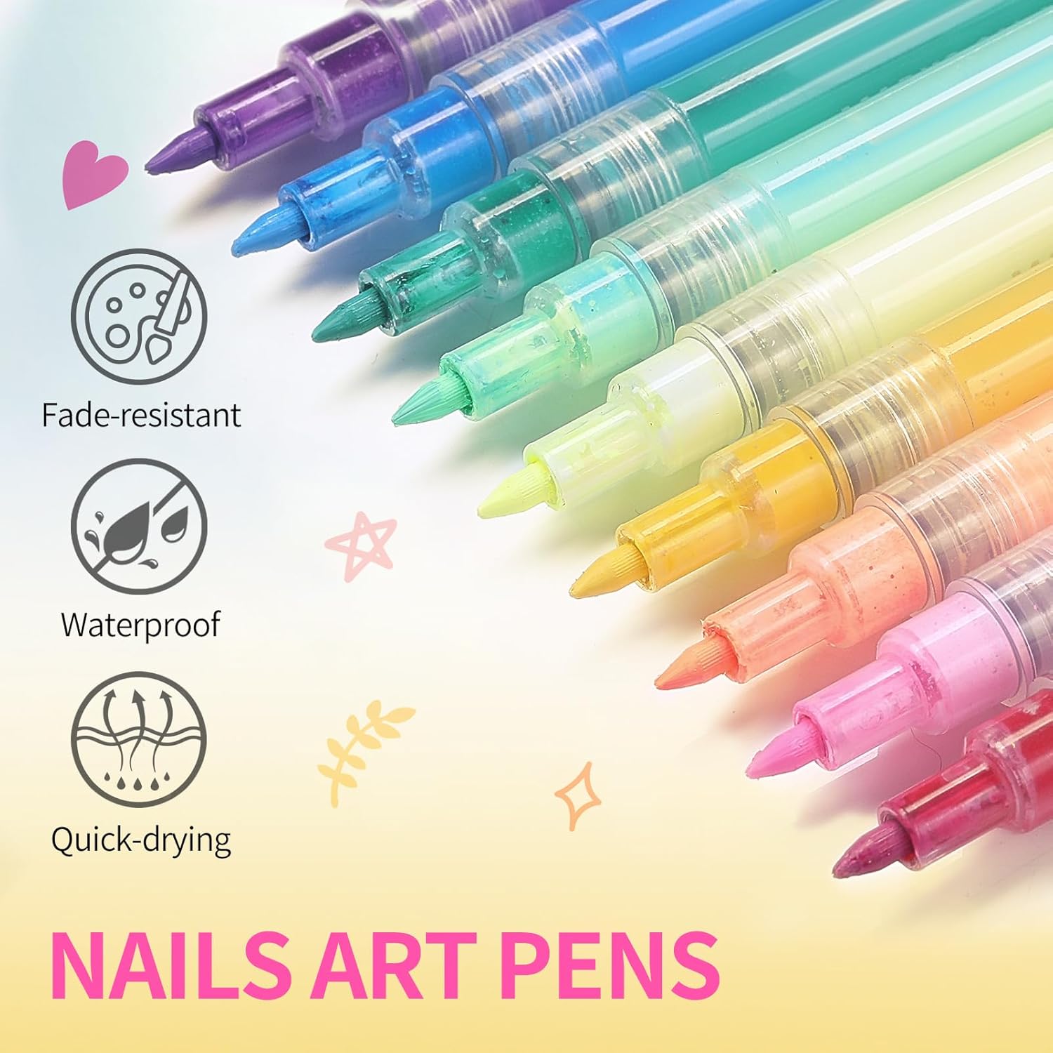 BORN PRETTY Nail Art Pens Set 12 Colors - Spring Summer Neon Colors 3D Nail Polish Acrylic Paint Pens Quick Dry Nail Markers for Easter Nail Art Drawing Painting Dotting Liner Pen DIY Manicure Tools