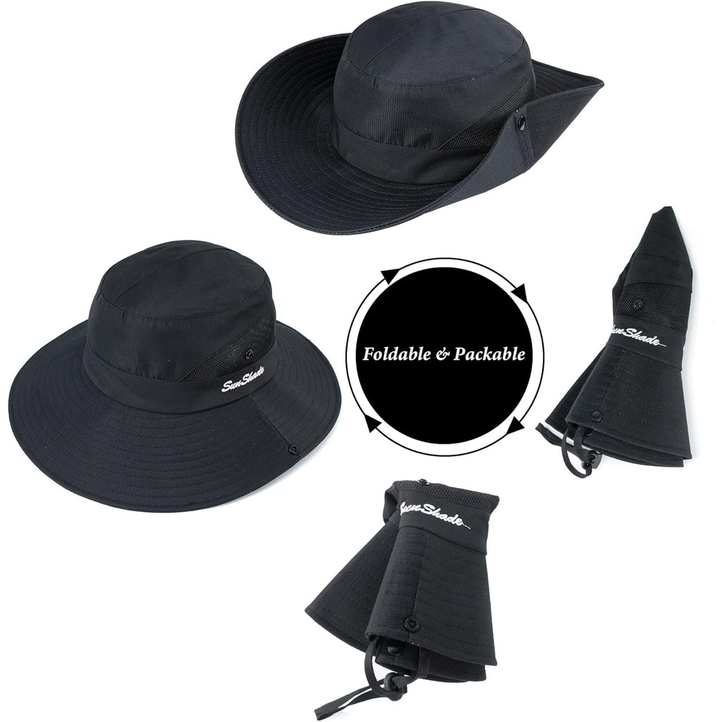 Women's Sun-Hat UV-Protection-Foldable Mesh Wide-Brim Outdoor Summer Beach Fishing Hat with Ponytail-Hole