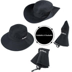 Women's Sun-Hat UV-Protection-Foldable Mesh Wide-Brim Outdoor Summer Beach Fishing Hat with Ponytail-Hole
