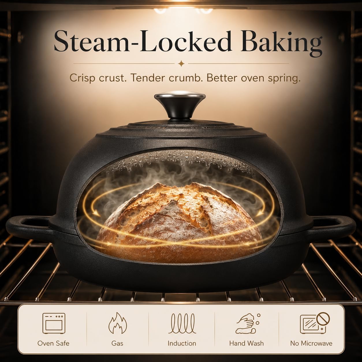 5Qt Pre-Seasoned Cast Iron Dutch Oven For Bread Baking, Dutch Oven With Domed Lid, Sourdough Bread Baking Supplies, Multi-Functional Bread Pan For Baking, Frying, Roasting