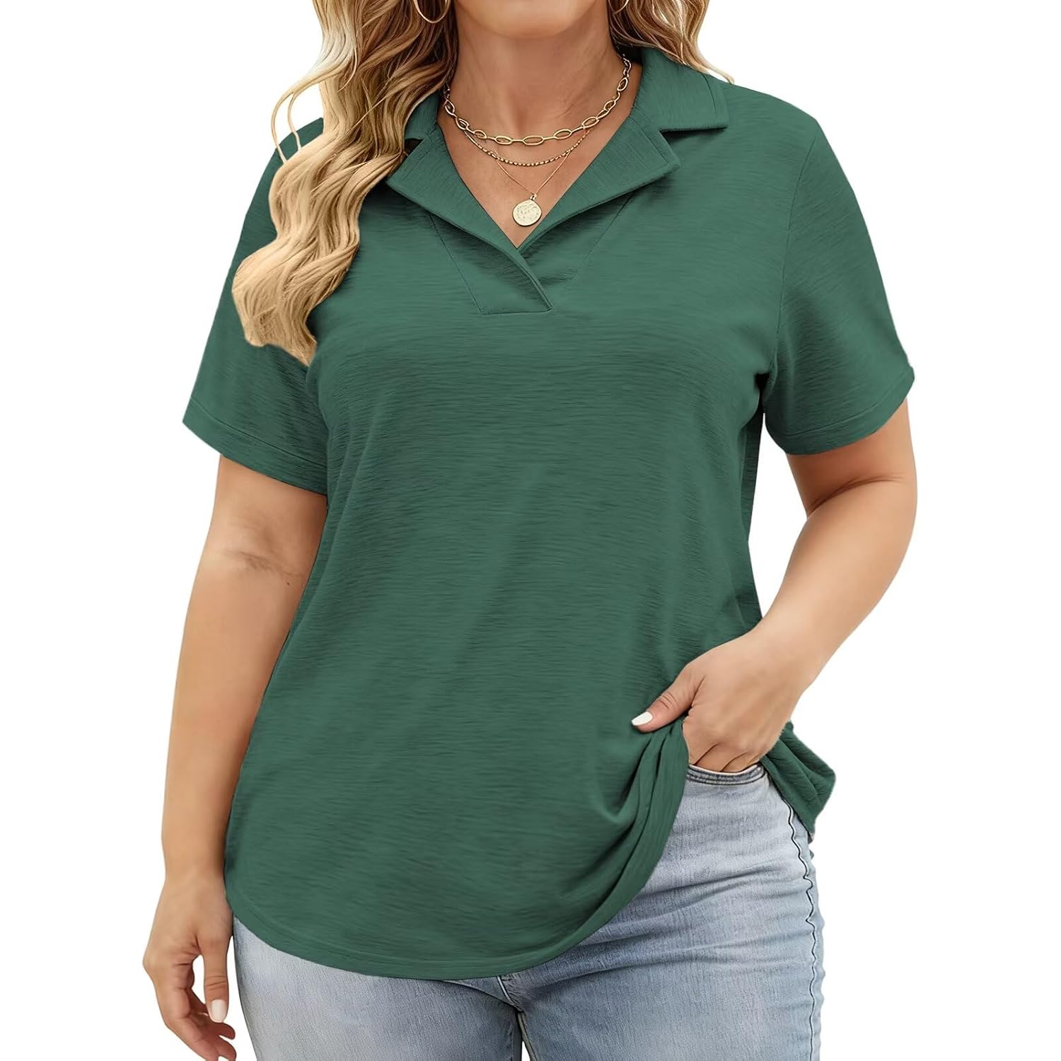 Dolnine Plus Size Polo Shirts For Women V Neck Collared Shirt Casual Short Sleeve Tops Summer Loose Fit Dressy Tunic Blouses
