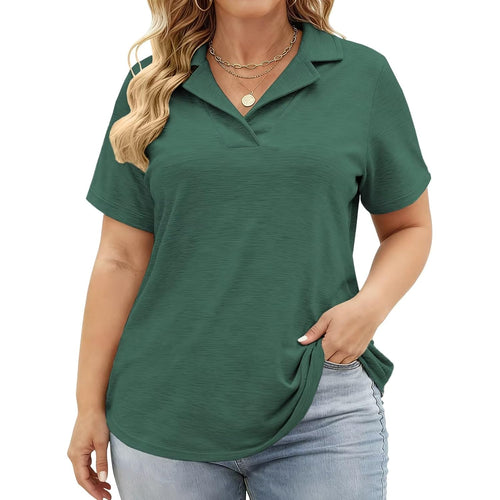 Dolnine Plus Size Polo Shirts For Women V Neck Collared Shirt Casual Short Sleeve Tops Summer Loose Fit Dressy Tunic Blouses