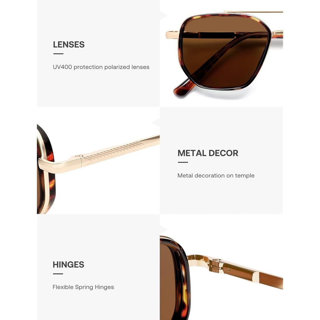 SOJOS Retro Polarized Aviator Sunglasses for Women Men Square Shades Tangle Free UV400 Protection Running Fishing SJ2754 Demi&gold