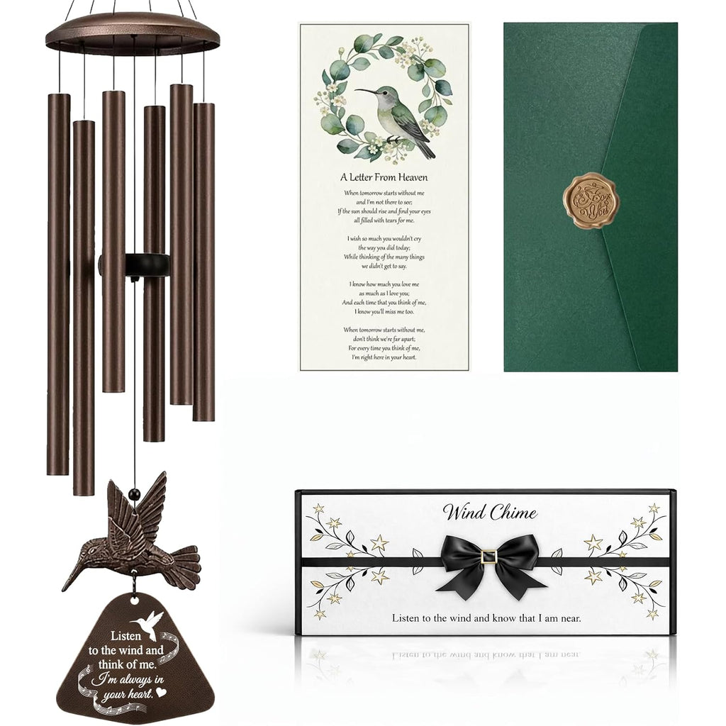 36" Memorial Wind Chimes For Outside, Sympathy Gift For Loss Of Loved One, Hummingbird Wind Chime For Mom Dad, Bereavement Remembrance Funeral Condolence Gift