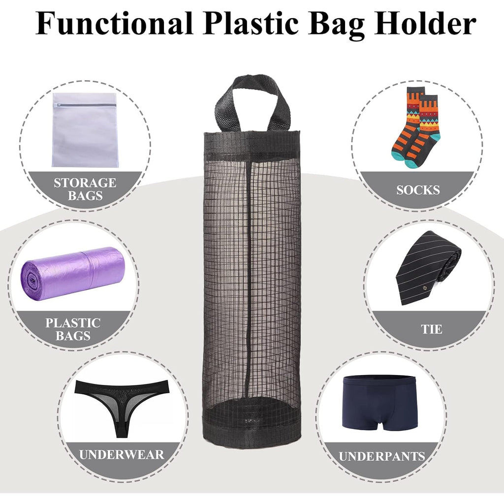 Plastic Bag Holder, Grocery Bag Holder Mesh Hanging Storage Bag Dispenser (Black 2 Packs)