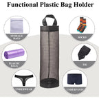 Plastic Bag Holder, Grocery Bag Holder Mesh Hanging Storage Bag Dispenser (Black 2 Packs)