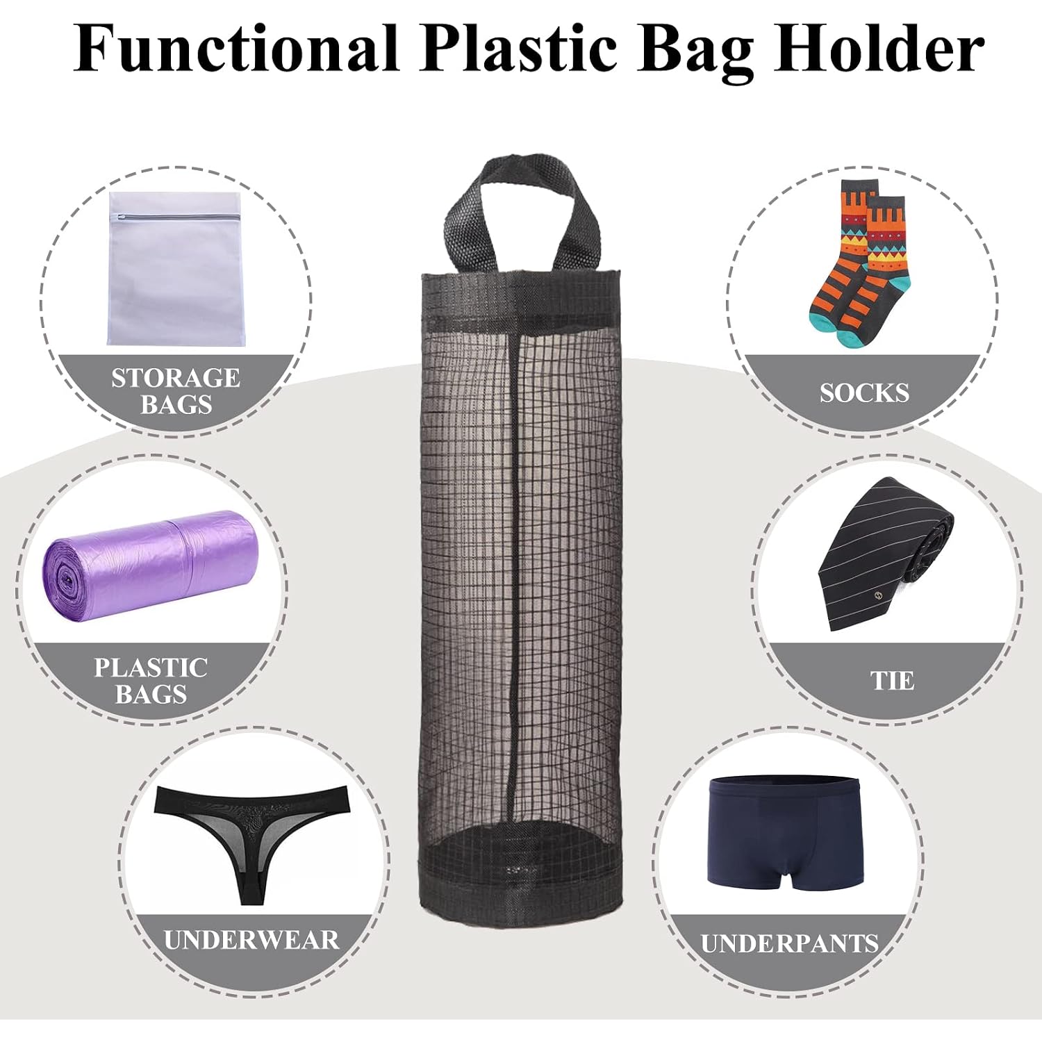 Plastic Bag Holder, Grocery Bag Holder Mesh Hanging Storage Bag Dispenser (Black 2 Packs)