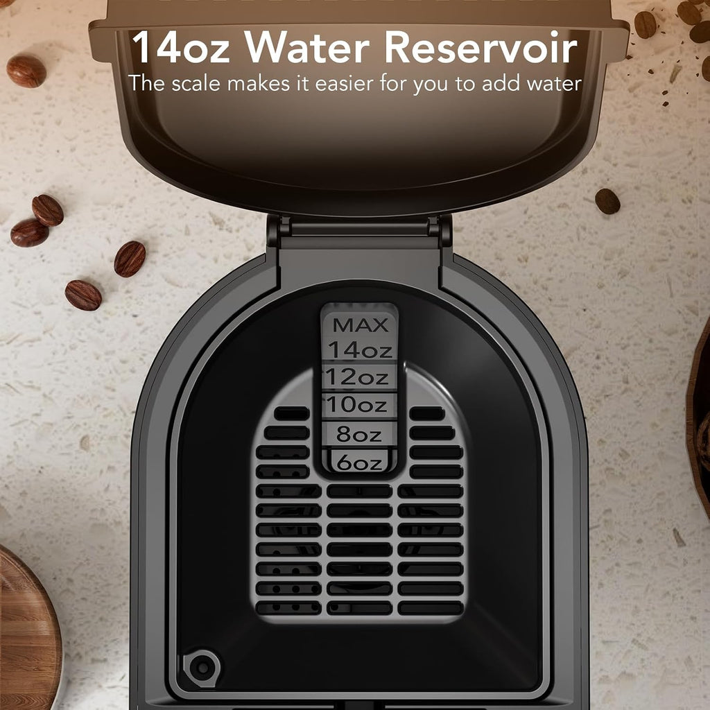 Single Serve Coffee Maker – Brew With Coffee Pods & Grounds, Compatible With Kcup Coffee Pods, Small Sizes Up To 6 8 10 12 14 Oz, 14 Oz Water Reservoir, Easy To Clean For Office Travel Home, Black