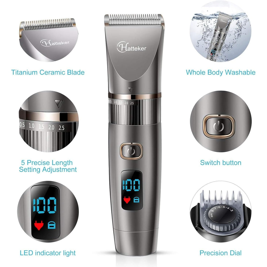 Hatteker Beard Trimmer For Men Professional Hair Clipper Hair Trimmer Shaver Haircut Detail Cutting Kit For Men Cordless Waterproof