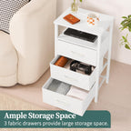 Yoobure Night Stand With Charging Station, 16 Colors Led Nightstand With Usb Ports And Outlets, End Table With 3 Fabric Drawers And Storage Shelf, Bedside Tables Small Dresser For Small Space White