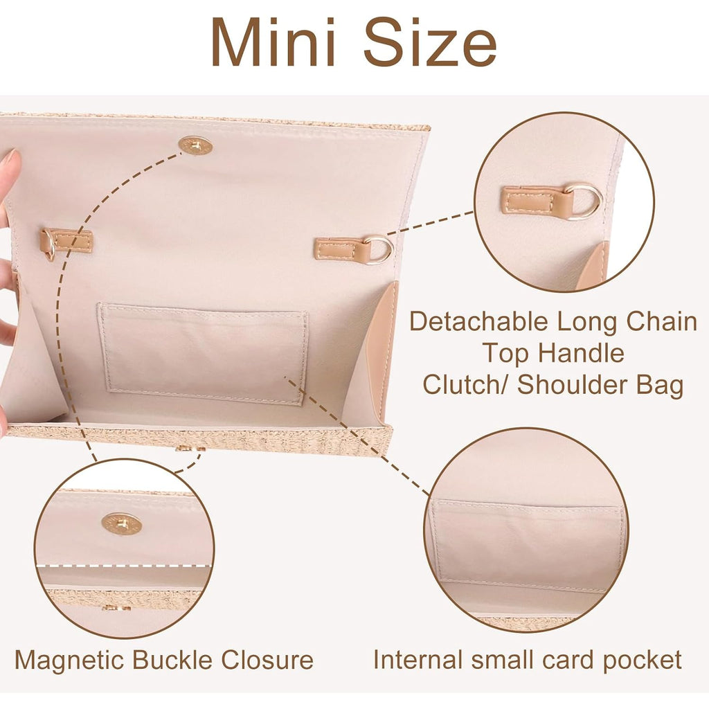 Natural Straw Flat Clutch Women 2026 Boho Purse Top Handle Crossbody Handbag Stylish Woven Envelope Wallet Evening