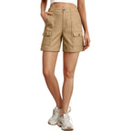 Cargo Shorts for Women Baggy Casual Elastic Waist Shorts Relaxed Fit Stretch Cargo Shorts with 6 Pockets