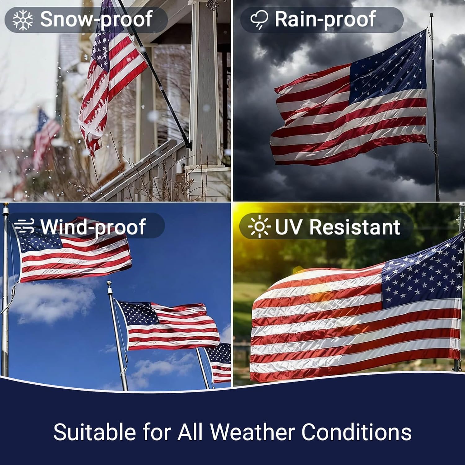 American Flag 3X5 Ft Long Lasting Heavy Duty 420D Polyester Us Flag For High Winds, Tear-Proof Usa Flag With Brass Grommets, Embroidered Stars & Sewn Stripes