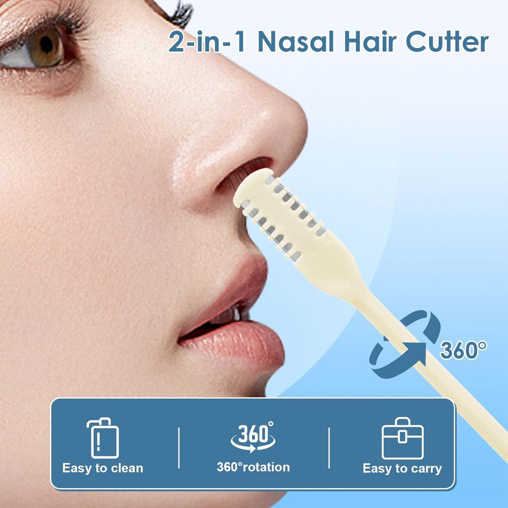 ZKENIRD 6 Pcs 2-in-1 Nasal Cutter, Upgrade Double Sided Nose Knife, 360 Nostril Hair Remover Tool, Trimmer for Men, Women, Soft Cleaning Brush (Cream)