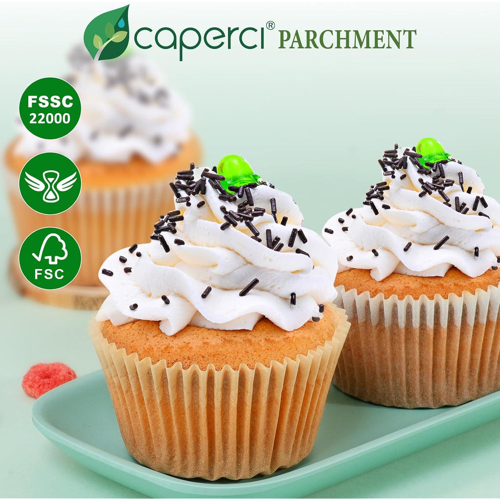 Caperci Unbleached Parchment Cupcake Liners 225Pcs - Standard Paper Muffin Liners Cups For Baking, Cupcake Wrappers With Excellent Greaseproof, Non-Stick & Non-Slip, Food Grade (Natural)