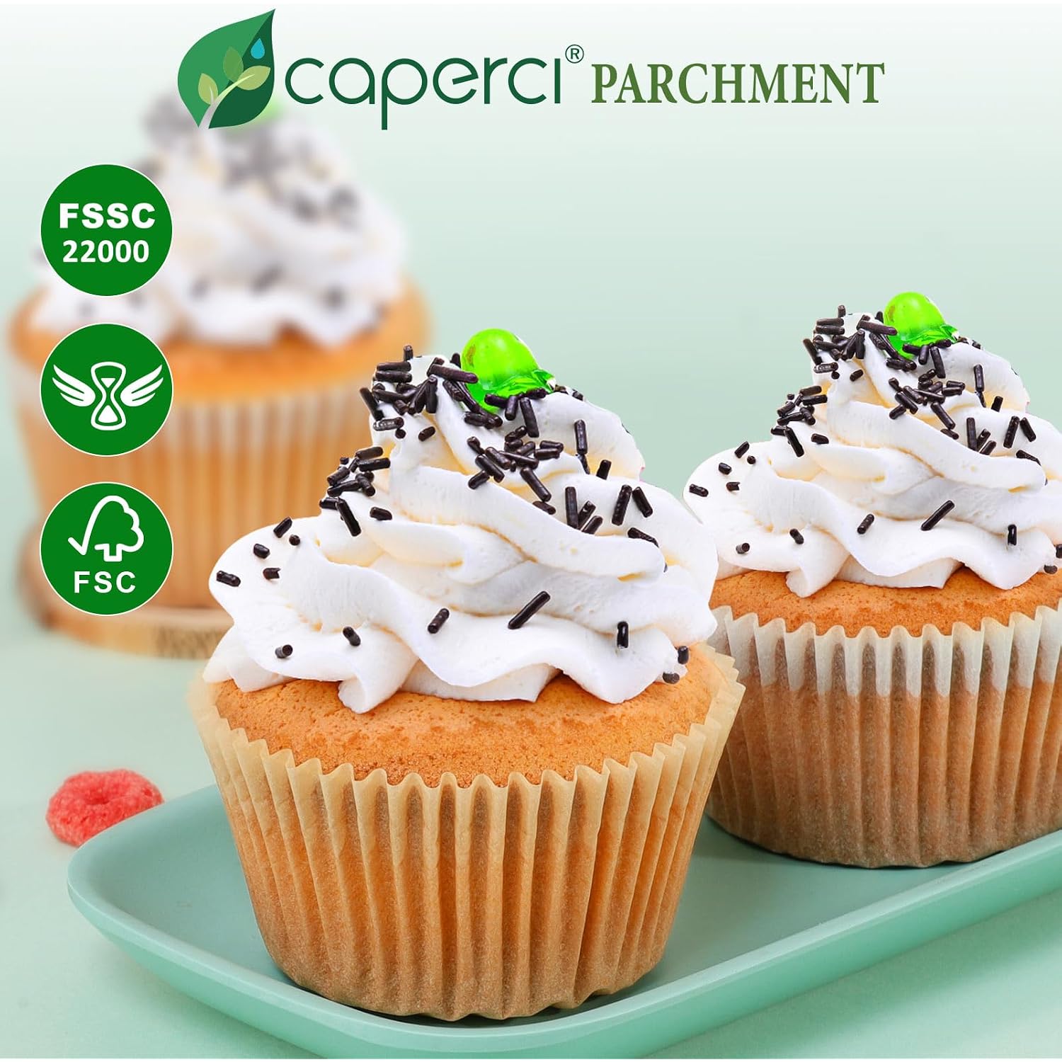 Caperci Unbleached Parchment Cupcake Liners 225Pcs - Standard Paper Muffin Liners Cups For Baking, Cupcake Wrappers With Excellent Greaseproof, Non-Stick & Non-Slip, Food Grade (Natural)