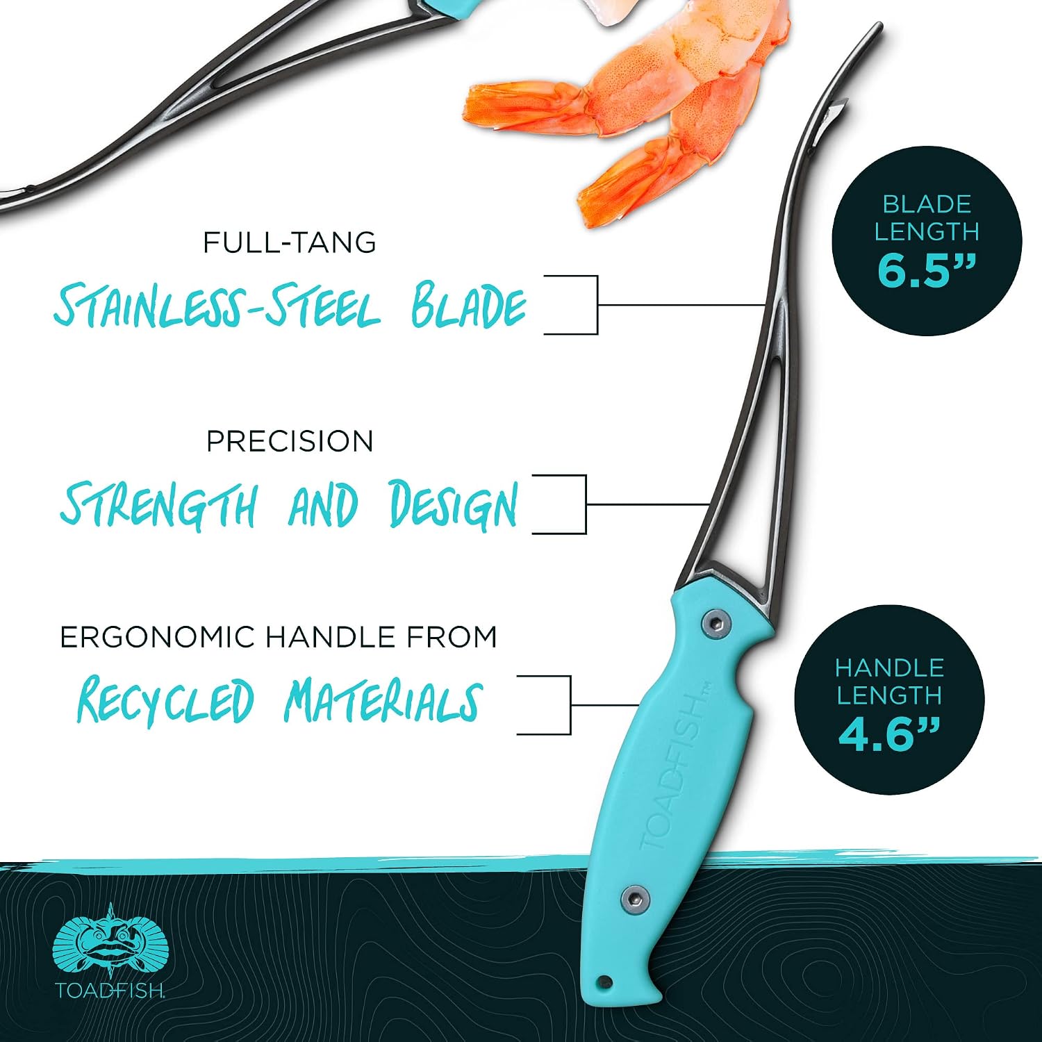 Toadfish Shrimp Deveiner Tool - Prawn & Seafood Peeler - Frogmore Shrimp Cleaner - Steel Butterfly Blade - Kitchen Essential - Ergonomic Handle - Stainless Steel - Full-Tang Strength