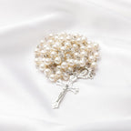 Rosary Beads Catholic - Confirmation Gifts for Teenage Girl, Silver Simple Style Metal Gift Box, White Artificial Pearls Rosary, Gifts for Women