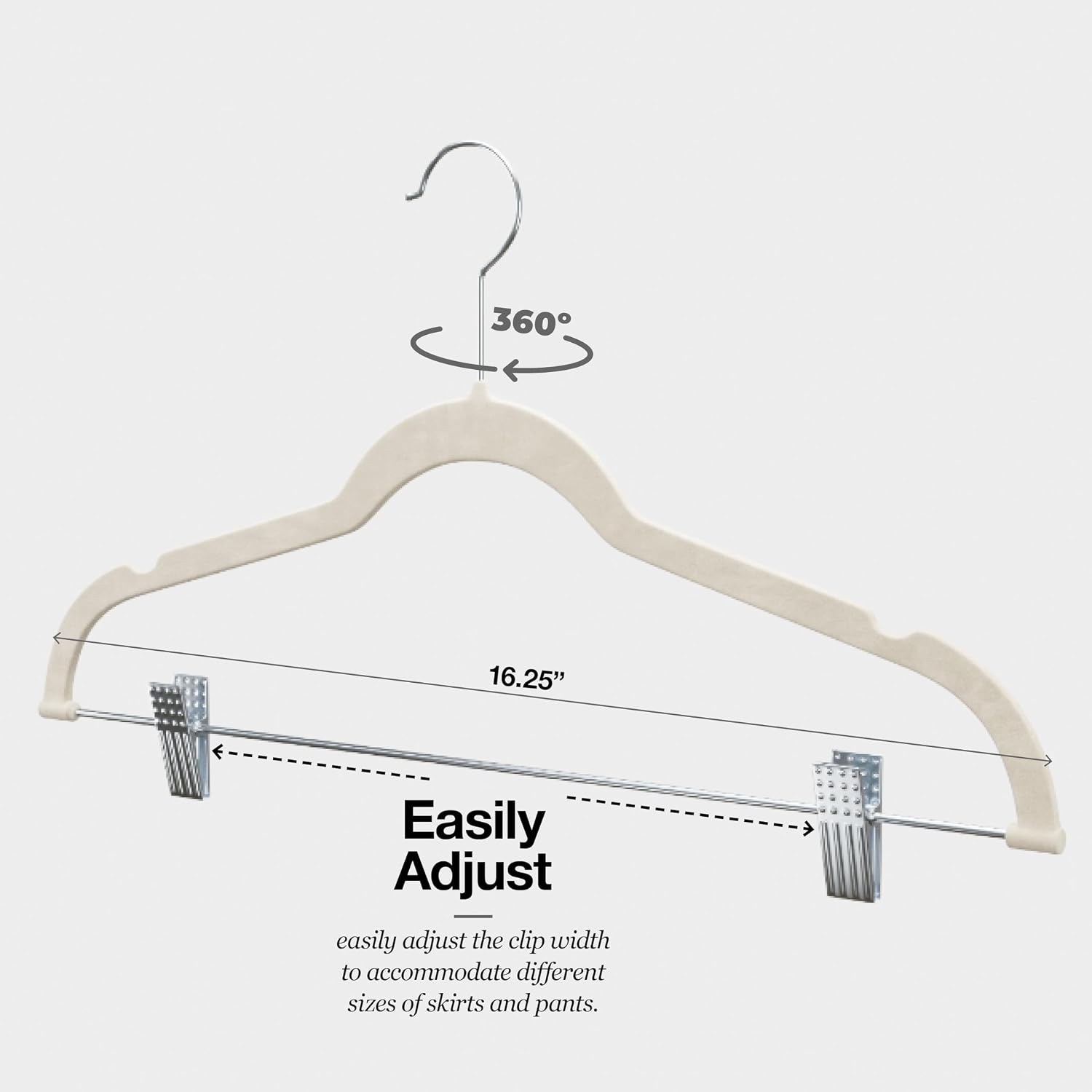 Home-It 10 Pack Velvet Hangers With Clips - Ivory Pants & Skirt Hangers - Ultra Thin No Slip Space-Saving For Pants, Skirts, Coats, Dresses, Tank Tops, Clothes
