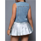 Floerns Women'S Plus Size Sleeveless Button Down Jean Vest V Neck Denim Jacket