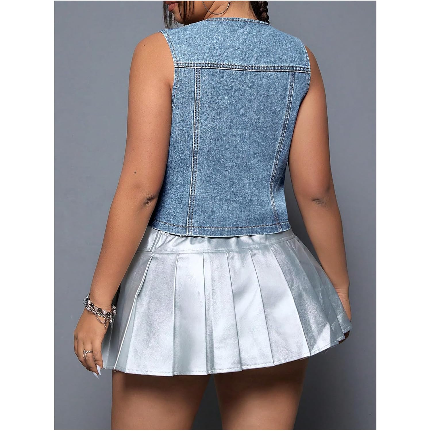 Floerns Women'S Plus Size Sleeveless Button Down Jean Vest V Neck Denim Jacket