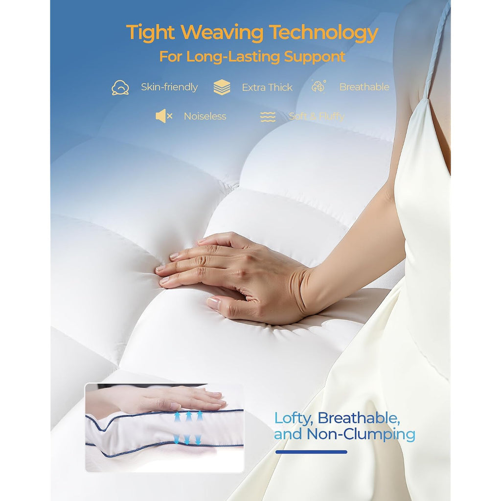 Kayfia Full Mattress Topper, Thick Mattress Pad For Back Pain Relief, White