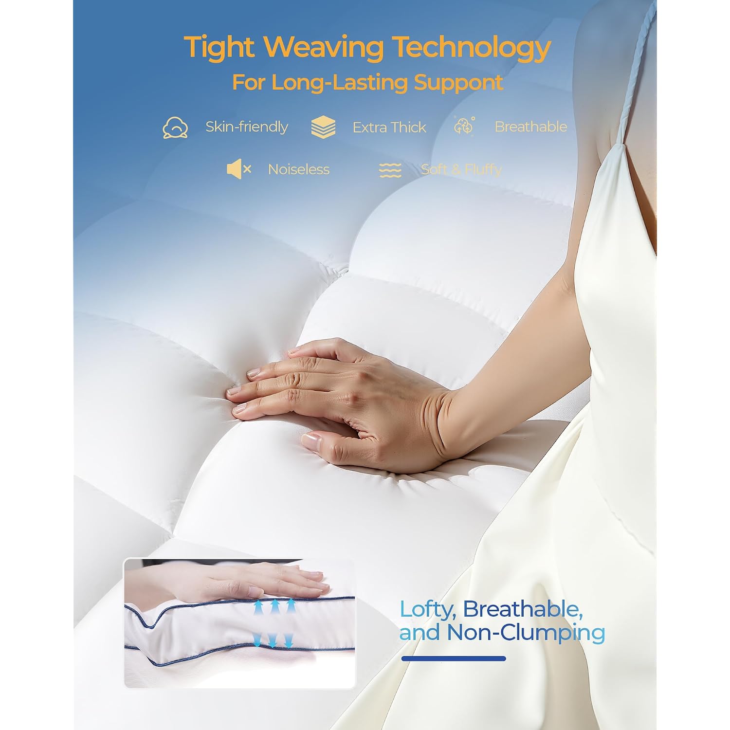 Kayfia Full Mattress Topper, Thick Mattress Pad For Back Pain Relief, White