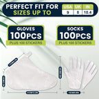 TEAWOO 200PCS Disposable Hand & Foot Mask Set, 100P Hand Masks + 100P Foot Masks with Stickers, Leak-Proof Moisturizing Covers for Paraffin Therapy & at-Home Skin Care (Feet Fit up to US 9)