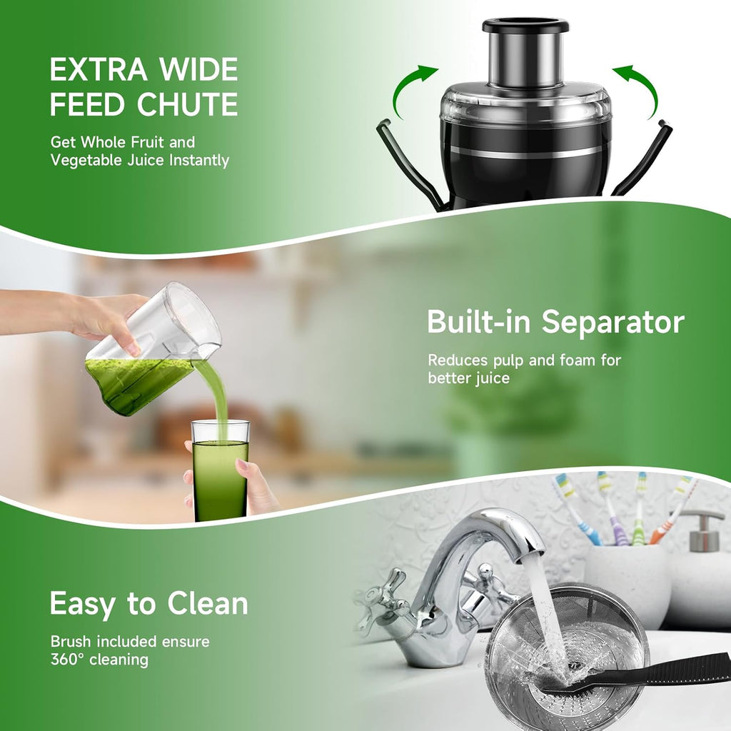 Juicer Machine, 500W Centrifugal Juicer Extractor With 3 Speed & Wide Mouth 3” Feed Chute For Fruit Vegetable, High Yield Juicer Included Cleaning Brush For Easy To Clean