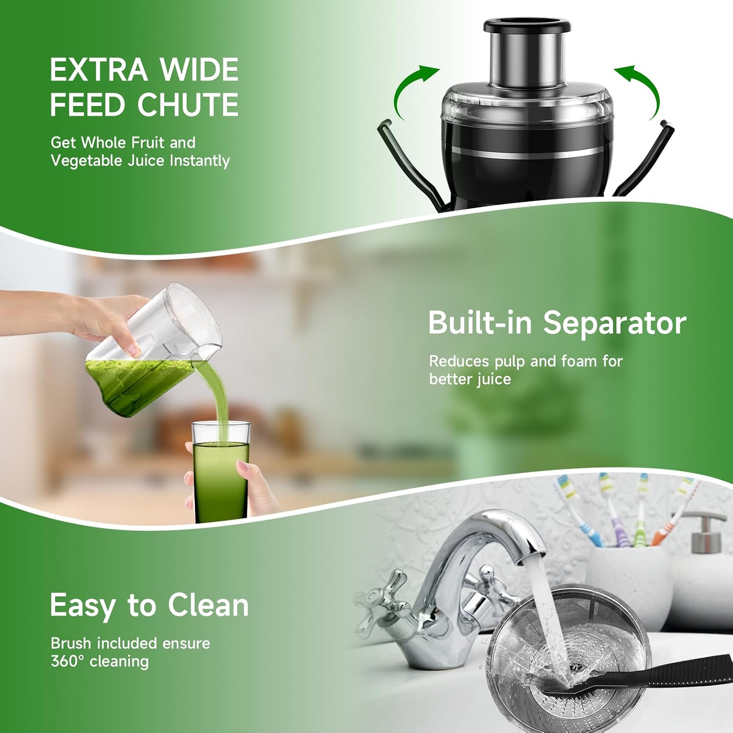 Juicer Machine, 500W Centrifugal Juicer Extractor With 3 Speed & Wide Mouth 3” Feed Chute For Fruit Vegetable, High Yield Juicer Included Cleaning Brush For Easy To Clean