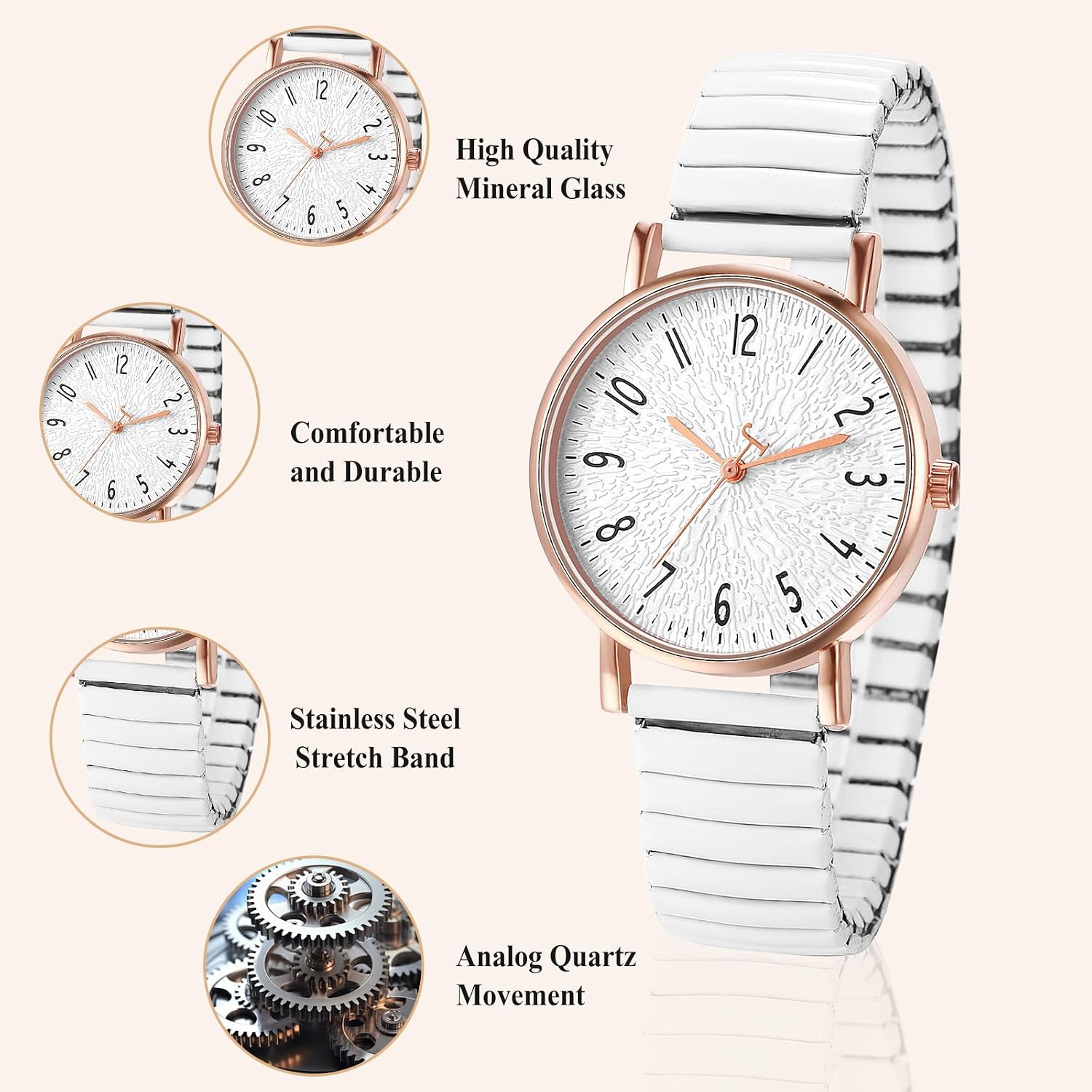 Oidea Women'S Elastic Strap Watches: Large Face Arabic Numerals Analog Quartz Wrist Watches For Women Easy Reader Stretch Band Waterproof Ladies Wratch