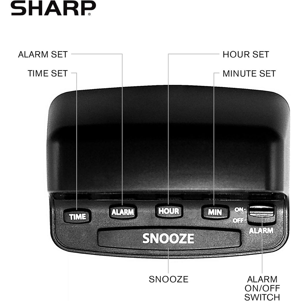 Sharp Digital Alarm Clock With Keyboard Controls, Red Led, Battery Backup