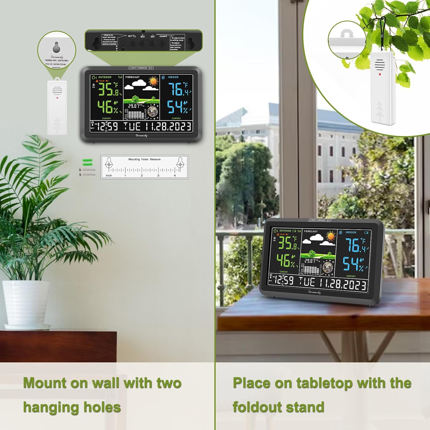 Dreamsky Weather Station Indoor Outdoor Thermometer Wireless, Atomic Clock | Digital Large Display With Backlight Dimmer, Usb Port, Inside Outside Temperature Humidity Monitor For Home (Plug-In)