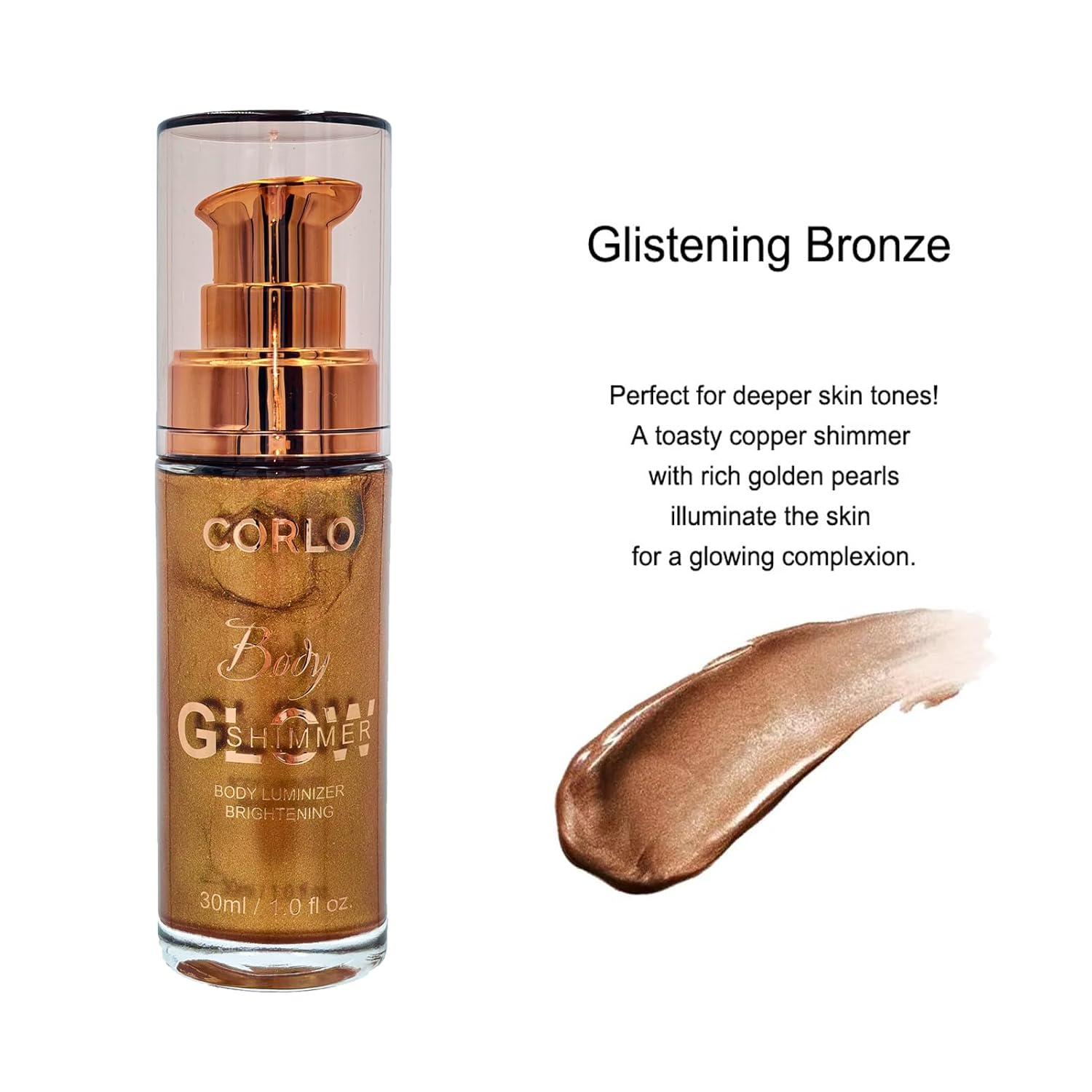 Shimmer Body Oil Glistening Bronze Natural Glow | Sun-Kissed Glow Travel Size Waterproof Long Lasting Liquid Illuminator Highlighter Brush Include