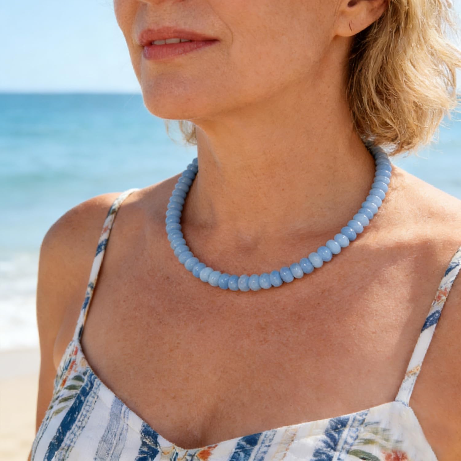 Beaded Necklace for Women,Natural Gemstone Necklace for Women,Colorful Bead Choker Necklace Handmade Surfer Beach Necklace Trendy Jewelry Gift for Women