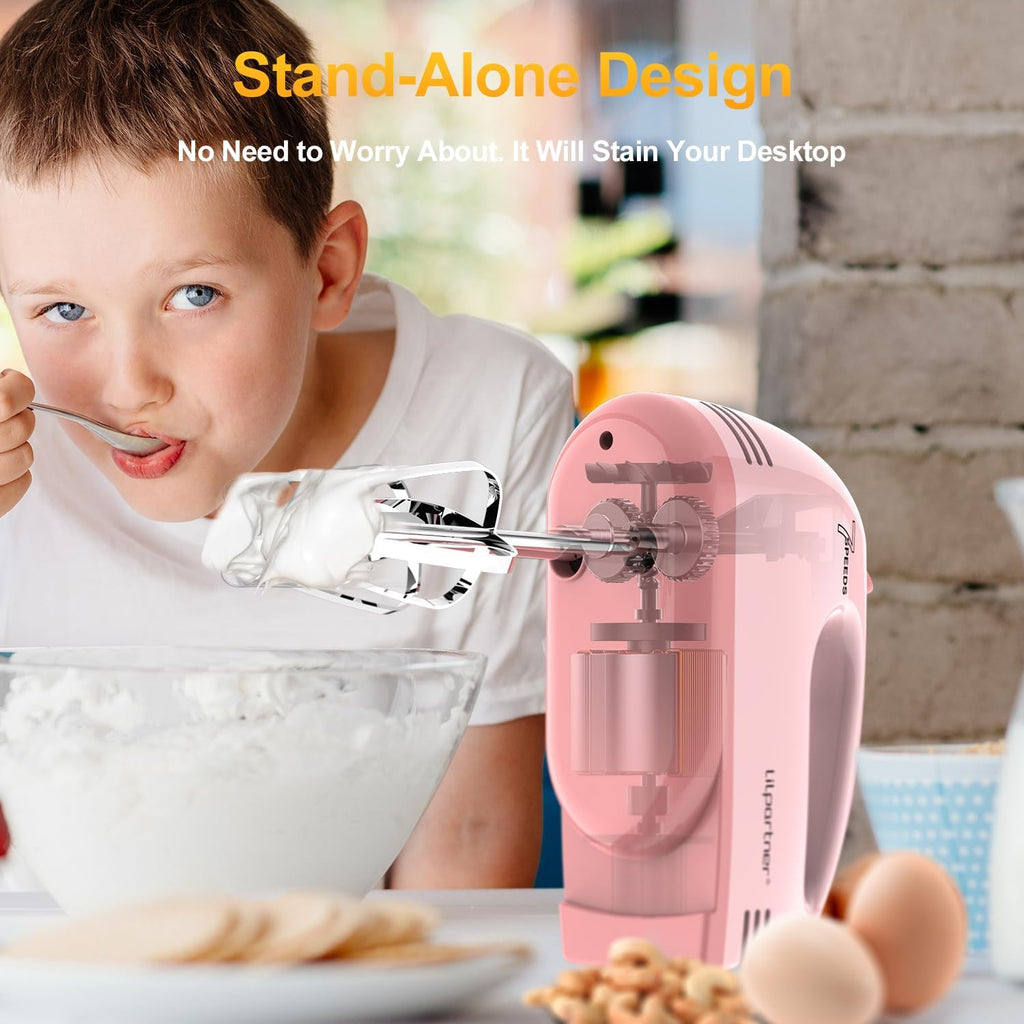 Lilpartner Hand Mixer Electric, 7*Speed 5 * 304 Accessories, Light Pink