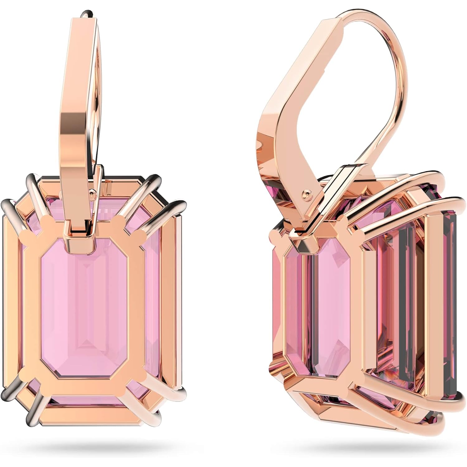 Swarovski Millenia Earrings, Octagon cut crystal, Pink, Rose-gold tone plated