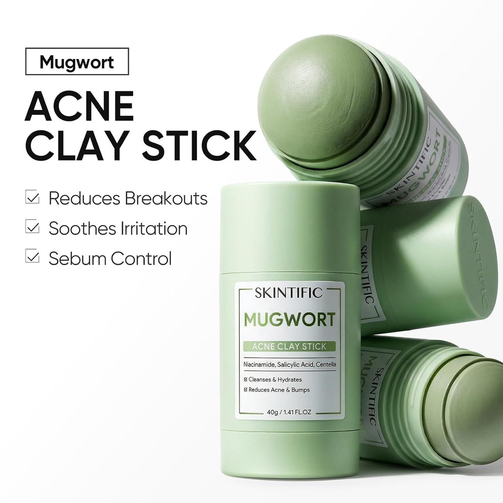 Skintific Mugwort Clay Stick Mask For Face, Redness Soothing & Breakout Control With Centella And Salicylic Acid, Gentle Exfoliating, Vegan Skincare, Wash-Off Facial Mud Mask