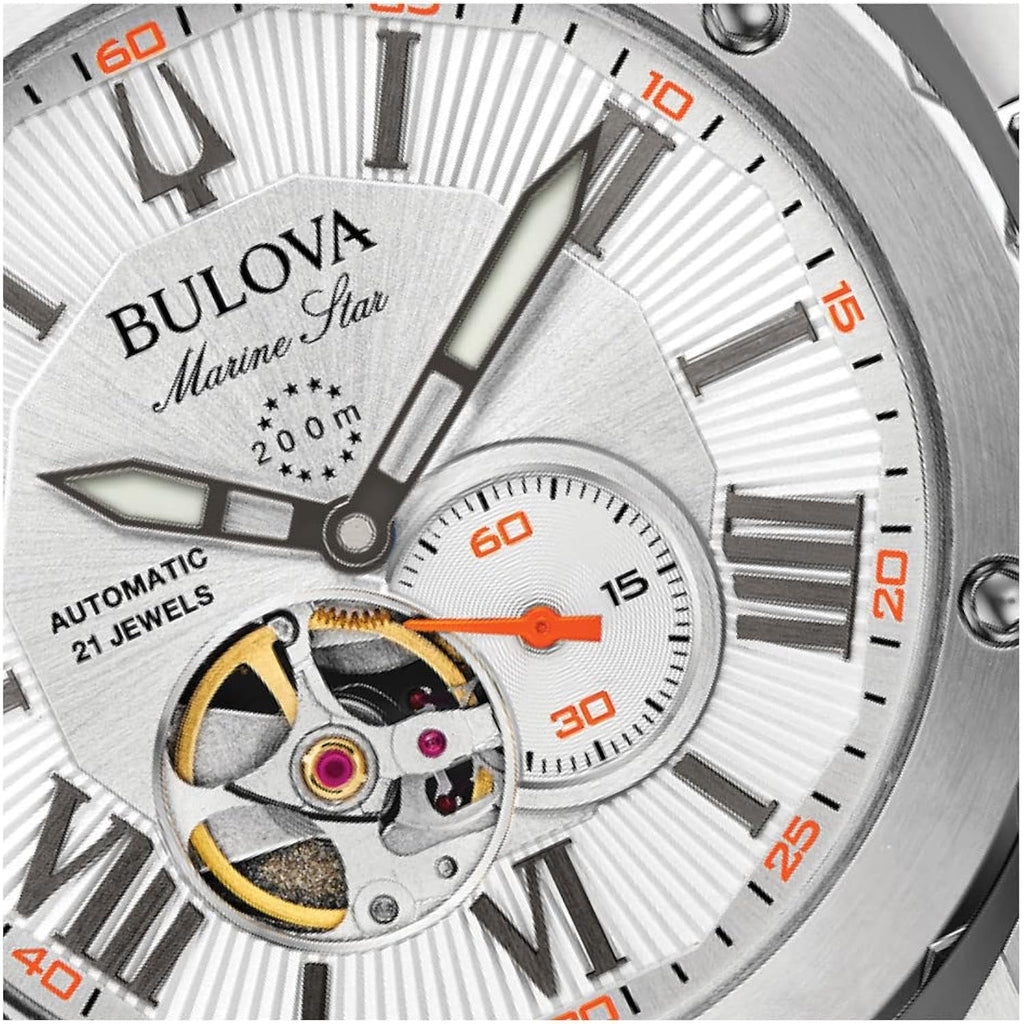 Bulova Men'S Marine Star 'Series A' Automatic Watch With Orange Silicone Strap Style: 98A226